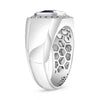 LARGE 2.40CT DIAMOND & AAA SAPPHIRE 14KT WHITE GOLD EMERALD CUT BEZEL MEN'S RING