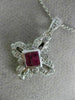 ANTIQUE .50CT DIAMOND & AAA RUBY 14KT WHITE GOLD FLOWER FILIGREE PENDANT #11718
