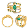 LARGE 1.41CT DIAMOND & AAA EMERALD 14K YELLOW GOLD OVAL & ROUND MULTI ROW RING