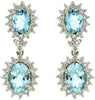 5CT DIAMOND & AAA AQUAMARINE 14K WHITE GOLD OVAL DOUBLE FLOWER HANGING EARRINGS