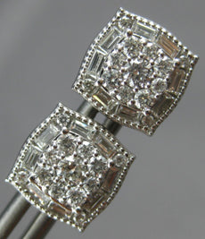 .90CT DIAMOND 14KT WHITE GOLD 3D ROUND & BAGUETTE SQUARE FILIGREE STUD EARRINGS