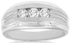 ESTATE WIDE 0.5CT DIAMOND 14KT WHITE GOLD 3D ROUND THREE STONE MENS RING