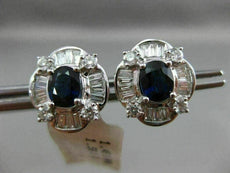 ESTATE 3.03CT DIAMOND & SAPPHIRE 18KT WHITE GOLD 3D HALO BALLERINA POST EARRINGS