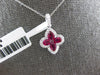 1.14CT DIAMOND & AAA RUBY 18KT WHITE GOLD 3D PEAR SHAPE FOUR LEAF CLOVER PENDANT