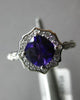 ESTATE 1.1CT DIAMOND & AAA AMETHYST 14KT WHITE GOLD 3D CLASSIC FLOWER LOVE RING