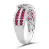 ESTATE 1.10CT DIAMOND & AAA RUBY 14KT WHITE GOLD 3D MULTI ROW BOW FUN RING