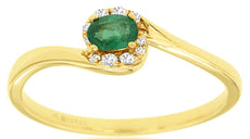 0.22CT DIAMOND & AAA EMERALD 14KT YELLOW GOLD OVAL & ROUND CRISS CROSS LOVE RING