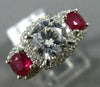 ESTATE LARGE 2.41CT DIAMOND & AAA RUBY 14KT WHITE GOLD 3 STONE ENGAGEMENT RING
