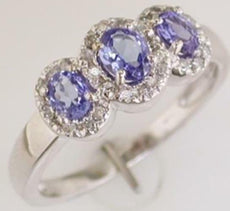 .8CT DIAMOND & AAA TANZANITE 14K WHITE GOLD OVAL & ROUND 3STONE ANNIVERSARY RING