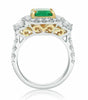 ESTATE LARGE 4.28CT DIAMOND & AAA EMERALD 18KT 2 TONE 3D 3 STONE ENGAGEMENT RING