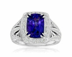 LARGE 4.6CT DIAMOND & AAA TANZANITE 14K WHITE GOLD FILIGREE HALO ENGAGEMENT RING
