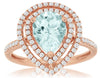 LARGE 1.70CT DIAMOND & AAA AQUAMARINE 14KT ROSE GOLD DOUBLE HALO ENGAGEMENT RING