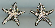 LARGE 1.10CT WHITE & CHOCOLATE FANCY DIAMOND 14KT ROSE GOLD 3D STARFISH EARRINGS