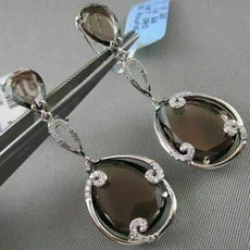 ESTATE PEAR 15.4CT AAA SMOKY TOPAZ & DIAMOND 18KT W GOLD DROP EARRINGS AMAZING!