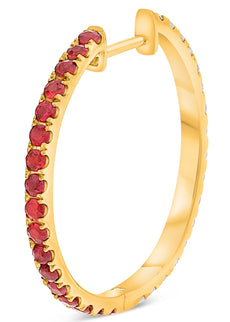 2.0CT DIAMOND & AAA RUBY 14KT YELLOW GOLD 3D ROUND CLASSIC HOOP HANGING EARRINGS