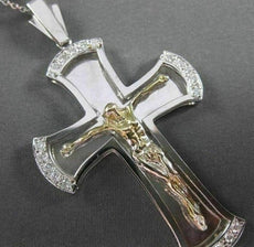 ESTATE EXTRA LARGE .45CT DIAMOND 14K WHITE & YELLOW GOLD 3D CROSS PENDANT #12476