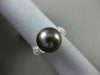 ESTATE .16CT DIAMOND 18KT WHITE GOLD 3D TAHITIAN PEARL FLOWER LEAF SOLITARE RING