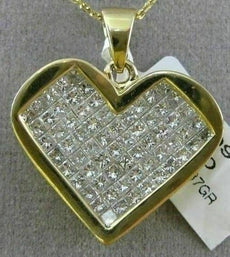 ESTATE EXTRA LARGE 2.60CT DIAMOND 14K YELLOW GOLD 3D HEART LOVE FLOATING PENDANT