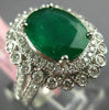 ESTATE LARGE 3.56CT DIAMOND & AAA EMERALD 18KT WHITE GOLD FLOWER ENGAGEMENT RING