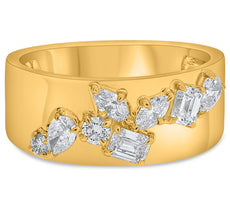 WIDE 4.40CT DIAMOND 14K YELLOW GOLD MULTI SHAPE 8 STONE WEDDING ANNIVERSARY RING