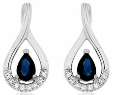 ESTATE 1.17CT DIAMOND & AAA SAPPHIRE 14KT WHITE GOLD PEAR SHAPE HANGING EARRINGS