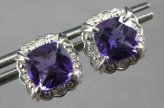 1.67CT DIAMOND & AAA AMETHYST 14KT WHITE GOLD CUSHION & ROUND HALO STUD EARRINGS