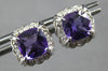 1.67CT DIAMOND & AAA AMETHYST 14KT WHITE GOLD CUSHION & ROUND HALO STUD EARRINGS