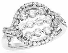 WIDE 1.05CT DIAMOND 18KT WHITE GOLD SHARED PRONG CRISS CROSS CIRCLE OF LIFE RING