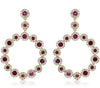 LARGE 1.83CT DIAMOND & AAA RUBY 14K YELLOW GOLD FLOWER CIRCULAR HANGING EARRINGS