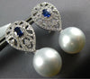 2.16CT DIAMOND & SAPPHIRE & AAA SOUTH SEA PEARL 18K WHITE GOLD HANGING EARRINGS