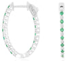 1.11CT DIAMOND & AAA EMERALD 14KT WHITE GOLD 3D INSIDE OUT HOOP HANGING EARRINGS