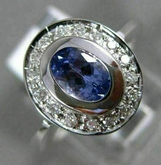 WIDE 1.16CT DIAMOND & AAA OVAL TANZANITE 14KT WHITE GOLD 3D HALO ENGAGEMENT RING