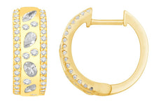 .45CT DIAMOND 14K YELLOW GOLD 3D MULTI SHAPE ETOILE HUGGIE HOOP HANGING EARRINGS
