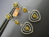 ESTATE LARGE 2.34CT WHITE & FANCY YELLOW DIAMOND 18KT 2 TONE GOLD HEART EARRINGS