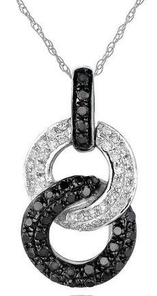 .36CT WHITE & BLACK DIAMOND 14KT WHITE GOLD 3D CIRCLE OF LIFE LOVE KNOT PENDANT