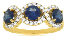 2.10CT DIAMOND & AAA SAPPHIRE 14KT YELLOW GOLD ROUND INFINITY 3 STONE LOVE RING