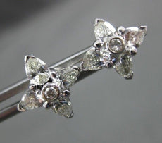ANTIQUE 1.13CT ROUND & PEAR CUT DIAMOND 14KT WHITE GOLD CLUSTER EARRINGS #17126