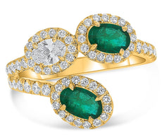 LARGE 1.79CT DIAMOND & AAA EMERALD 18KT YELLOW GOLD OVAL MULTI FLOWER FUN RING