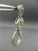 ESTATE LARGE 4.11CT DIAMOND & AAA PINK & YELLOW SAPPHIRE 18K WHITE GOLD EARRINGS