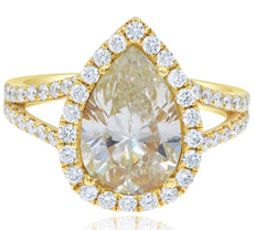 LARGE 4.18CT WHITE & FANCY YELLOW DIAMOND 18KT YELLOW GOLD PEAR SHAPE HALO RING