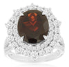 EXTRA LARGE 7.50CT DIAMOND & AAA GARNET 14K WHITE GOLD OVAL FLORAL COCKTAIL RING