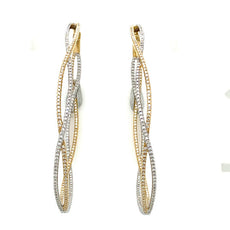 EXTRA LARGE 1.89CT DIAMOND 18KT 2 TONE GOLD 3D MULTI ROW CROSS INFINITY EARRINGS