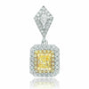 GIA 2.59CT WHITE & FANCY YELLOW DIAMOND 18KT 2 TONE GOLD SQUARE FLOWER EARRINGS