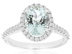 1.91CT DIAMOND & AAA AQUAMARINE 14KT WHITE GOLD OVAL FRIENDSHIP ENGAGEMENT RING