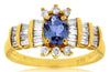 1.4CT DIAMOND & AAA TANZANITE 14K YELLOW GOLD 3D OVAL ROUND & BAGUETTE LOVE RING