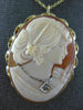 ESTATE .02CT OLD MINE DIAMOND 14KT 2 TONE GOLD LADY CAMEO PENDANT BROOCH #21219