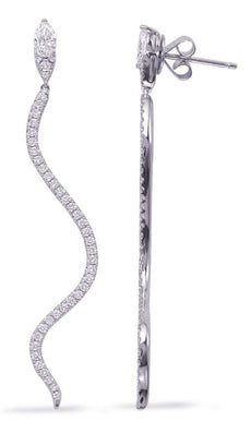 ESTATE .93CT DIAMOND 14KT WHITE GOLD ROUND & MARQUISE FUN SNAKE HANGING EARRINGS
