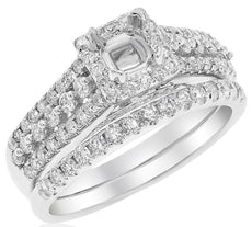.85CT DIAMOND 14KT WHITE GOLD SQUARE HALO SEMI MOUNT ENGAGEMENT WEDDING RING SET