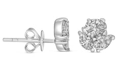 .81CT DIAMOND 14K WHITE GOLD OVAL, PEAR & MARQUISE 3 STONE CLUSTER STUD EARRINGS