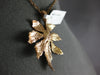 ESTATE LARGE .04CT DIAMOND 14KT ROSE GOLD 3D HANDCRAFTED FALLING LEAF PENDANT